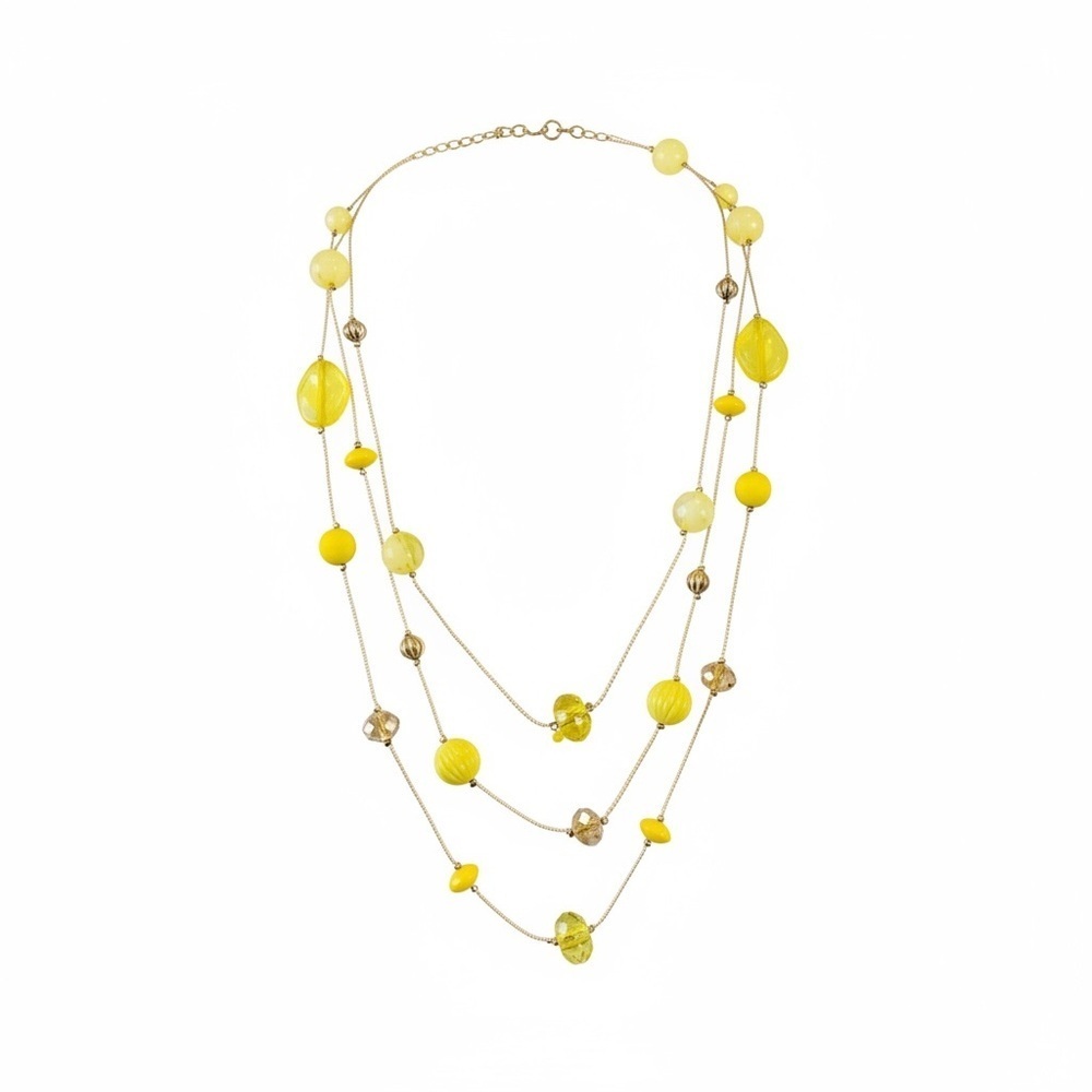 Nicole Miller Yellow Multi-Strand Beaded Necklace and Earring Set, 22” Length